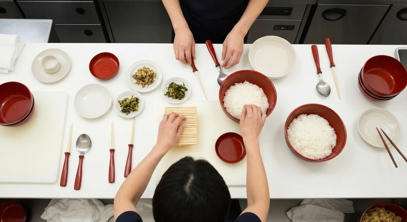 厨房で下ごしらえした食材を小分けしながら夕方の仕込みを進める手元