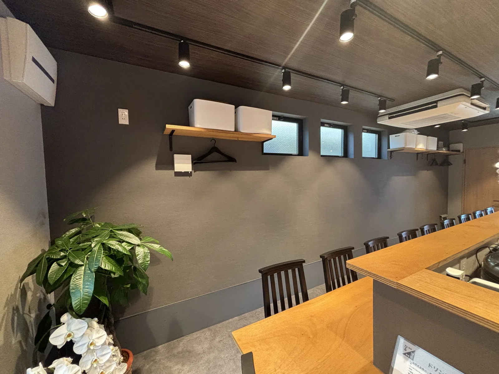 観葉植物を置いた店内の一角